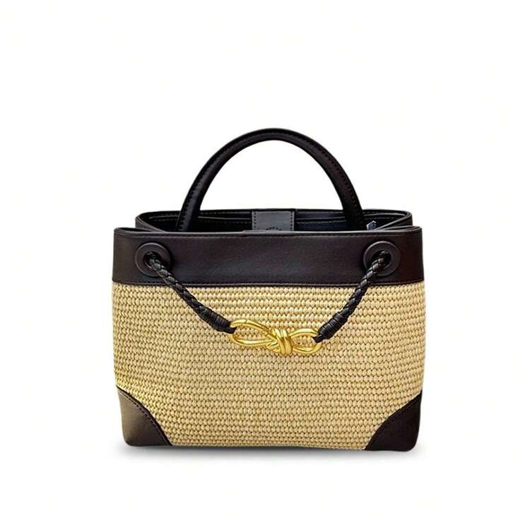 BV Bottega Small Andiamo Bolso de mujer tejido a mano de cuero genuinoBolsodebolso de manotipocuboconpatróntejidoparamujer,bolsodemarca,elegantebolsodemanoparaseñorabolsaderegaloexquisita,bolsodebolso de manodelujoparamujer,bolsocruzadodemodaparamujer,adecuadoparachicas,estudiantesnivel universitariodamasdeoficina,madresdemedianaedadparausodiario,comprasoficina,clase,reuniones,citas,actividadesalairelibretambiénunregaloidealparaBolso de cuero nuevo para mujer, con diseño de patchwork y tejido de rafia, con hebilla de cuerda de mariposa, bolso de hombro o bandolera, bolso vintage para mujer. - Rosa - Añade 7