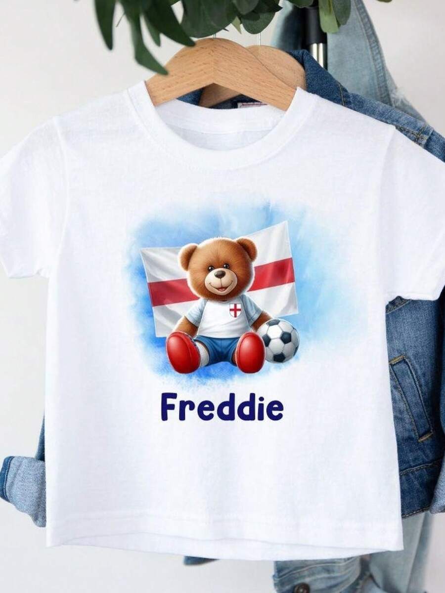 Personalised England Supporters Flag Bear Football T-Shirt - 黑色 - 查看 1