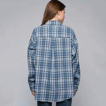 Plaid Shirt, New Single-Breasted Cotton Top. - Blue - View 3