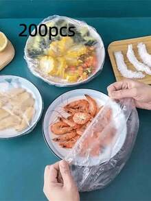 1 Pack (100/200/500pcs) Reusable Food Wrap And Shower Cap Set, Transparent PE Food Preservation Film, Elastic Disposable Bowl Covers, Ideal For Back To School Season - Multicolor - View 16
