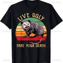 Camiseta Kawaii Live Ugly Fake Your Death Possum, camiseta informal con estampado gráfico de dibujos animados divertidos, camisetas holgadas Hipster de Hip Hop - forma - Ver 1