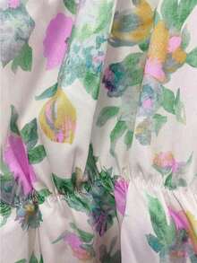 Blusa casual versátil de uso diario con estampado floral y pliegues para mujer - Morado - Ver 4