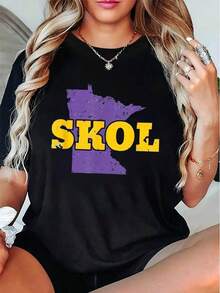Stylish Women's Short-Sleeved T-Shirt With Cartoon Letter Print, Fashionable, Sporty, Casual And Easy To Wear, Comfortable Summer T-Shirt For Vacation. Suitable For Spring, Summer And Autumn. - 黑色 - 查看 7
