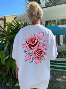 Conjunto de diez piezas de camisetas de primavera-verano para mujer, de talla grande, cuello redondo, hombros caídos, cómodas y holgadas, con estampado de gran tamaño -- Camiseta minimalista de algodón de manga corta para el día a día, transpirable y cómoda. - Blanco 2 - Ver 11