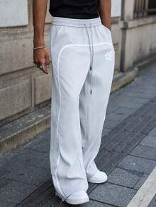 Pantalones largos para hombres, pantalones deportivos para hombres, pantalones deportivos casuales, con estampado de letras, bolsillos y cinturones de cuerda, muy adecuados para el uso diario. - Gris Claro - Ver 9