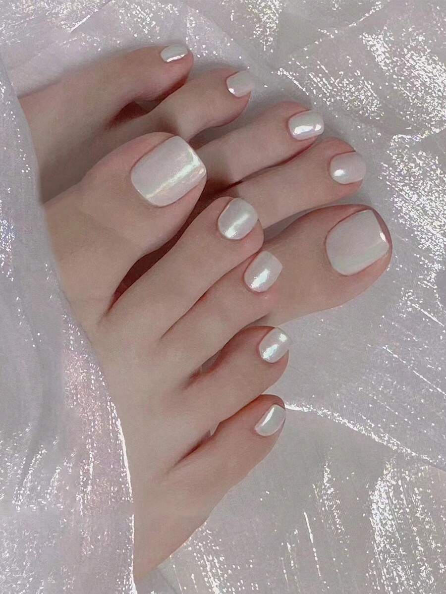 24片 Y2K 風格方形金屬光澤乳白色法式美甲貼片,適合春夏與粉色女孩風,含 1 瓶膠水與 1 個指甲锉,適合女性日常與各種派對美甲 - 彩色 - 查看 1