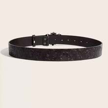 1pc Western Style Fashion Versatile New Unisex Embossed Floral Personalized Belt Artistic Retro Leather Belt - Black - View 7
