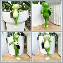 1pc Whimsical Resin Frog FigurationVibrant Garden Decoration With Wine Glasses And Wine Bottles, Outdoor/Indoor Hanging Decoration, Suitable For Flowerpots, Glass Containers, Fairy Gardens, Durable Outdoor Decoration - Frog - View 9