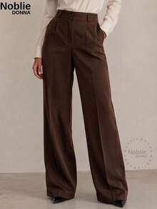 Set Of 2 Tailored Wide Leg High-Waisted Palazzo Pants, Elegant, With Front Button - 1 海軍藍 1 棕色 - 查看 4
