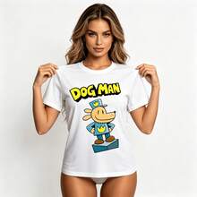 Tops para mujer suave, informal, de manga corta, con estampado de dibujos animados, de corte holgado para niñas, adecuada para salir, ir a la escuela y para usar en verano. - Blanco - Ver 1