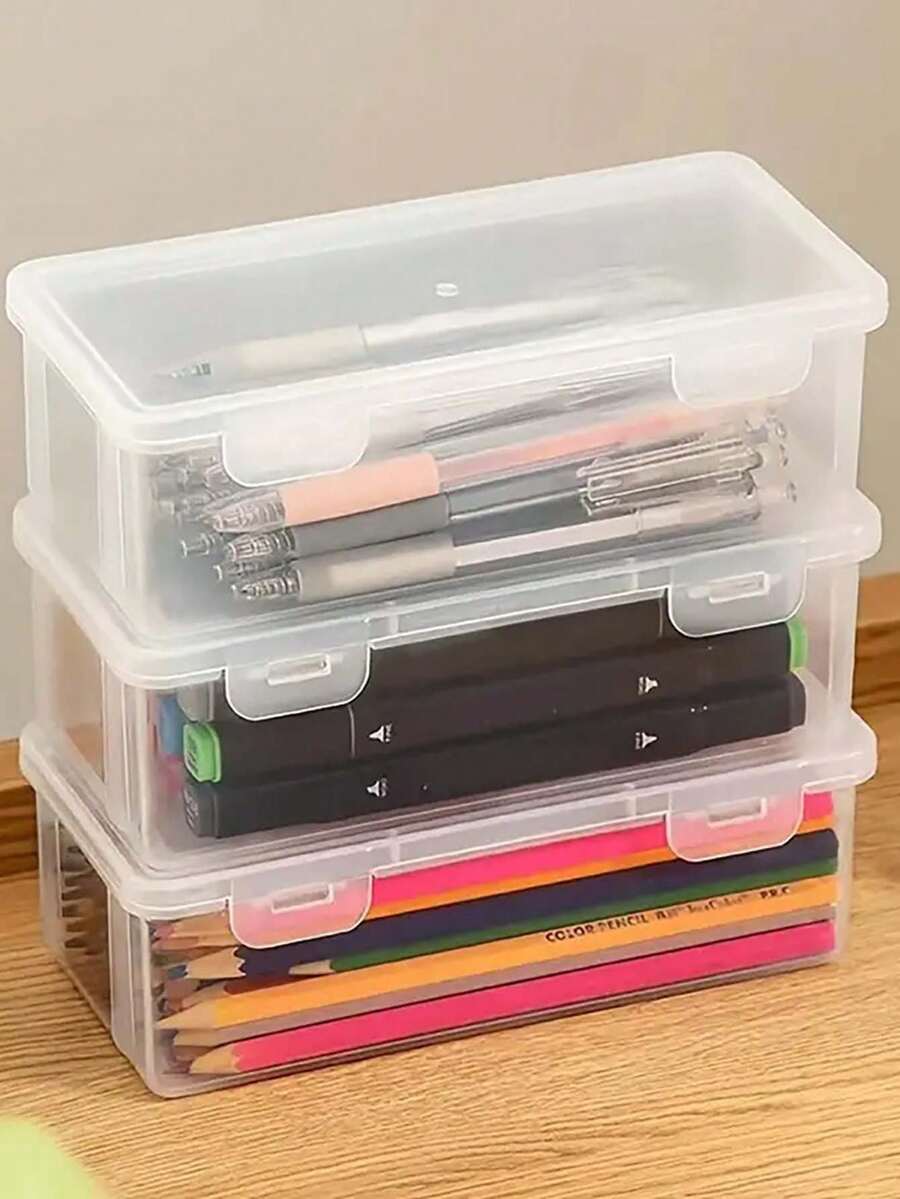 2pcs Transparent Plastic Chopstick Holder With Cover, Multi-Functional Kitchen Chopstick Storage Box, Desktop Organizer Box For Pencils, Markers, Keys And Other Miscellaneous Items - Clear - View 1