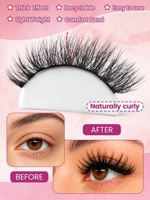MAANGE 7對自然感貓眼假睫毛，蓬鬆放大眼效，日系自然柔軟3D仿貂毛全眼睫毛，蓬鬆柔軟仿貂毛睫毛，睫毛接長，假睫毛 - 黑色 - 查看 11