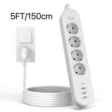 Black White Multi-Port Power Strip Charger Desktop Charging Station 8-In-1 Power Strip 5ft/10ft Options With 4 AC Outlets 3 USB Ports 1 Type-C Port Overload Protection Master Switch Standard EU Plug Wall Mountable Ideal For Home Kitchen Office Travel Use Memorial Day Summer Kickoff - EU E Type Plug(220-240V) - View 17