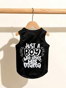 LUCKIE LABO 1pc "Just A Boy Who Loves His Mama" Letter Slogan Funny Print Pet Vest, Physical Flea Protection, Reduces Shedding, Insulated & Breathable Dog Vest, Suitable For Large And Small Dogs And Cats, Indoor And Outdoor - Black - View 2