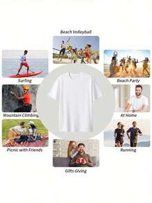 Women's Modern Minimalist Cotton T-Shirt, Short Sleeve, White Options, Breathable, Loose Fit, Round Neck, Classic Blue Surf Wave Design, Oversized Graphic Tees, Exquisite Design, Casual And Modern Style, Summer T-Shirts, Suitable For Casual Daily Wear, Home Workouts, Outdoor Activities, Beach Vacation, Ideal For Gifting Women's Clothing. - 白色 - 查看 9