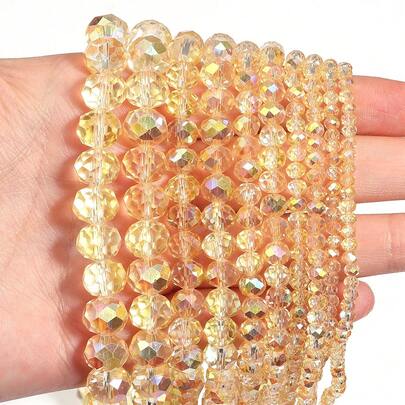 1pc Shiny Gold Translucent Crystal Beads, Faceted Abacus Flat Beads, 3/4/6/8/10mm DIY Jewelry Making Supplies For Bracelet Necklace