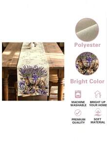 1pc Tablecloth, Decorated In Rice And Purple, Featuring Lavender, Wooden Carts, And Purple Bow Patterns, Suitable For Rustic Home Decor In A European And American Pastoral Style, Rectangular, Ideal For Dining Rooms, Parties, Festivals - Lilac Purple - View 8