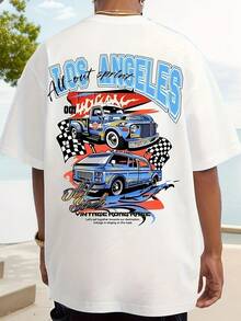 1330# Camiseta de hombre con estampado de letras de carreras - Blanco - Ver 2