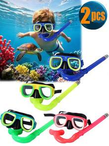 2pcs Kids Swimming Snorkel Set, Including Anti-Fog Goggles And Dry Snorkel, Suitable For Ages 5-14, Back To School - Multicolor - View 2