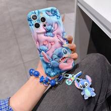 Disney Lilo & Stitch Phone Case With Stitch Charm And Stitch Lanyard - Cute Stitch Protective Case With Heart Hug And All-Over Print Background Design, Equipped With Delicate Stitch Decorative Lanyard And Beaded Bracelet For Easy Carrying, Compatible With IPhone 17, 16, 15, 14, 13, 12, 11 Pro Series, Ideal For Birthdays, Holidays, Anniversaries, Graduation Gifts, Or Any Special Occasion To Surprise Family, Friends, Classmates, And Loved Ones. - trắng - Xem 1