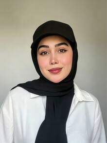 1 pièce Hijab jersey instantané pour femmes, chapeau de baseball de mode arabe classique et polyvalent en couleur unie, convient pour la protection solaire quotidienne, le refroidissement et la protection UV - Noir - Voir 3