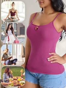 CELILIN Camiseta de tirantes 2 en 1 para mujer, vestido interior versátil, camiseta interior transpirable y ajustada para ir al trabajo y citas - Rosa Fucsia - Ver 5