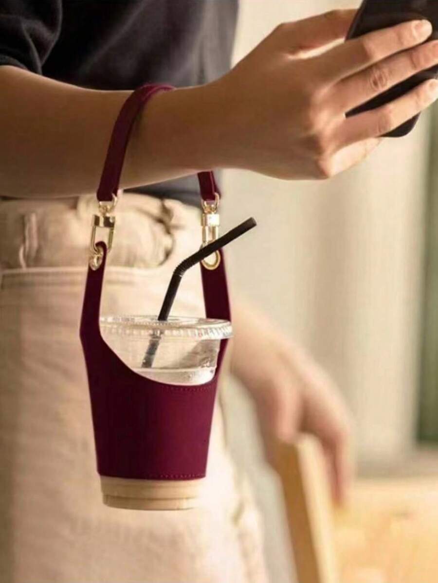 Random Color PU Leather Protective Sleeve, Portable Insulated Cup Holder, Suitable For Outdoor Activities, Essential For Messengers - Multicolor - View 1