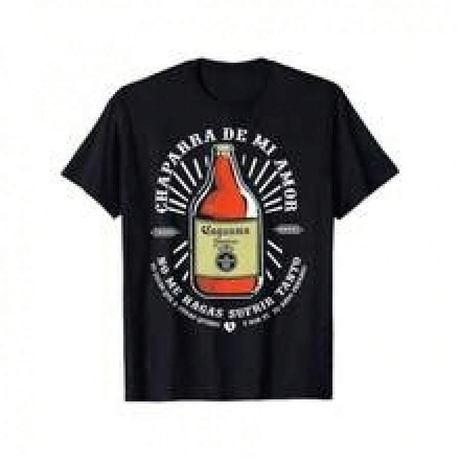 Camisetas retro populares"Chaparrita de Mi Amor" Bottle Graphic Tee, Mexican Style Casual T-Shirt, Retro Crew Neck Top,ropa para niñas, conjuntos de chicas de televisión, conjuntos a juego para madre e hija, adecuados para regalos de San Valentín, unisex, camisetas conmemorativas, San Valentín, productos de anime japonés, conjuntos para padres e hijos, San Valentín, hombres, camisetas gráficas, mujeres, camisetas gráficas, camisas, ropa para niños pequeños, estilo coreano, conjuntos para niñas. - Negro - Ver 1