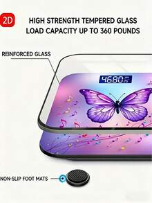 Báscula de peso corporal con diseño de mariposa en colores morado y claros, con pantalla LED retroiluminada, mediciones precisas y capacidad de hasta 400 lb/180 kg - Multicolor - Ver 7