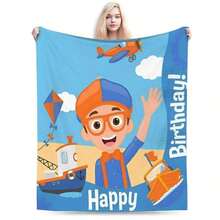Super Warm Blanket Picnic Cartoon B-Blippiing Throw Blanket Birthday Flannel Bedspread For Bedroom Fluffy Sofa Bed Cover - 如圖所示 - 查看 1