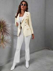 Blazer informal de unicolor de doble botonadura para mujer, chaqueta de verano para mujer, chaqueta morada, blazers para mujer - amarillo ganso - Ver 5
