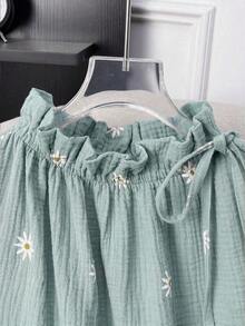 Blusa sin mangas con estampado floral diminuto y cuello con volantes, casual de verano para mujer - Verde - Ver 3