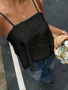 Top de tirantes de uso diario versátil y casual de unicolor para mujer - Negro - Ver 7