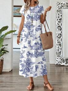 Vestido casual de mujer con estampado floral y manga corta, ideal para vacaciones de verano - Multicolor 4 - Ver 6