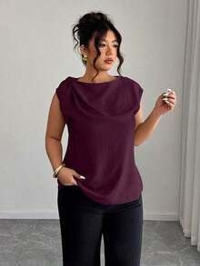 Camisa sin mangas de lino y algodón en beige con lazos en los hombros: informal para vacaciones, elegante para usar en la calle, adecuada para la oficina - Blusa talla grande para primavera y verano - Burdeos - Ver 3