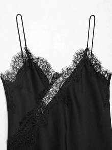 Seelio Nuevo Top de estilo lencería sexy con decoración de encaje, estilo europeo y americano, para mujer, color negro, para verano - Negro - Ver 6