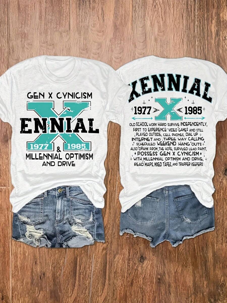 Women's Crew Neck T-Shirt With Fun Letter Print, Casual Short Sleeve Top, Women's Clothing - Breathable And Skin Friendly - 白色 - 查看 1