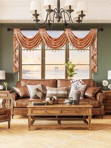 1pc Vintage Coin Jacquard Curtain With Delicate Pearl Trim And Hollow-Out Design, European Luxury Style Polyester Sheer Curtain, Suitable For Living Room And Bedroom Windows And Doors, Curtain Rod Not Included - Brown - View 10