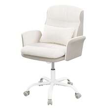 HaluPeit Dressing Table Chair With Backrest, Swivel Chair With Rocking Function, Home Office Chair Made Of Ventilated Sherpa Fabric And PU Leather, Suitable For Bedroom, Office And Living Room, Beige-White - 米白色 - 查看 6