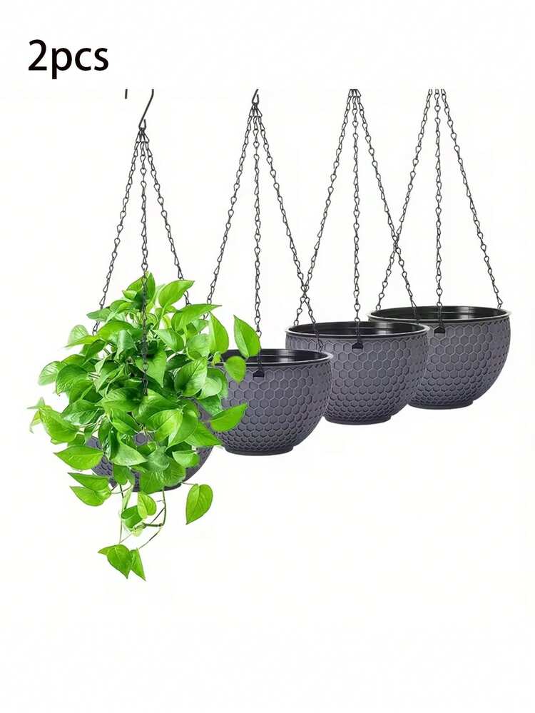 2 chậu trồng cây treo hai lớp kiểu tổ ong bằng mây cổ điển, có lỗ thoát nước và móc treo, thích hợp trang trí trong nhà/ngoài trời, ban công, sân hiên, vườn, chậu trồng cây treo hiện đại | Chất liệu nhựa bền chắc cho cây trồng - chậu hoa - Xem 8