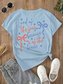 Camiseta oversize celeste de verano para mujer con estampado de lazo marino y estrellas de mar Camiseta casual celeste de manga corta con lazo marino, ideal para looks de playa y verano - YH372-Azul - Ver 3