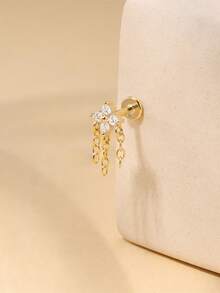 EleRunis 1 chiếc khuyên tai hình hoa bốn lá bằng bạc Sterling 925, kiểu dáng phẳng, thích hợp đeo hàng ngày, dự tiệc cưới, lễ đính hôn, kỷ niệm, ngày Valentine. - Vàng - Xem 4