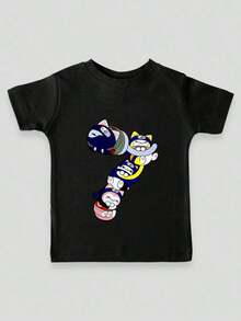 Playera gráfica casual juvenil de manga corta Seventh Squad Cat Version No.7, camiseta de manga corta para niños hecha de algodón puro de 220g, camiseta de algodón ligera, diseño estampado divertido, textura suave adecuada para el uso diario. - Negro - Ver 6