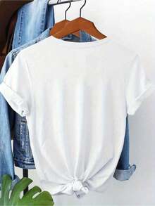 1 camiseta personalizada con estampado de corazón y letras - Nombre/texto personalizado, diseño de lentejuelas, cuello redondo casual, manga corta, para usar en todas las estaciones, regalo ideal para mamá, Día del Maestro, Día de la Madre, regalo para mamá. |   Estilo Casual |   Texto Personalizado, Camiseta Personalizada 180g 100% Algodón, Todos los diseños están impresos. Unisexo. - Blanco - Ver 2