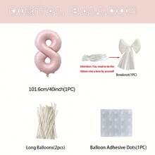 Bộ bóng bay số màu hồng 40 inch, bóng bay tráng bạc màu hồng từ 0-9, kèm nơ trắng và bóng bay dài, thích hợp cho tiệc sinh nhật, kỷ niệm, chụp ảnh lưu niệm, đám cưới, trang trí tiệc mừng em bé. - Màu hồng nhạt - Xem 12