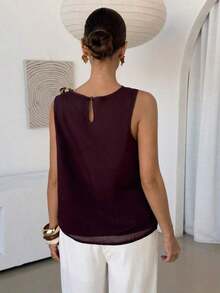 Blusa de satén sin mangas con pliegues para mujer - Café integral 2 - Ver 2