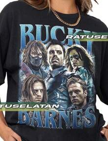 Bucky Barnes Unisex Softstyle T-Shirt Avengers Tee Superhero Shirt Comic Book Fan Gift Gr - Black - View 1