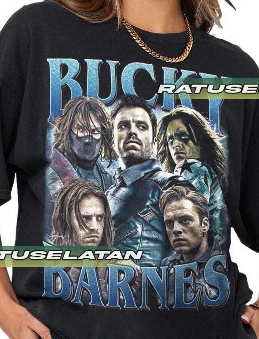 Bucky Barnes Unisex Softstyle T-Shirt Avengers Tee Superhero Shirt Comic Book Fan Gift Gr - Black - View 1