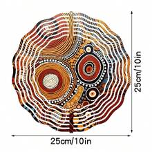 2D设计单件装民族风旋转风铃 - 360°旋转金属风铃，室内/室外舒缓音效，民族风印花花园庭院装饰，防锈铁质无框风铃，适用于小屋、酒店、圣诞节和万圣节装饰，2D设计，圣诞装饰 - A - 查看 2