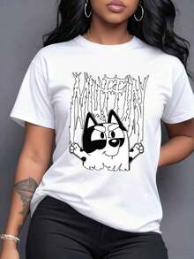 Presenta a Muffin de con una apariencia fantasmal traviesa y divertida el texto MUFFIN en una tipografía gótica llamativa que añade irreverencia a este personaje Camiseta de mujer% algodón-Vintage Street Style Unisex Loose Cotton Short Sleeve Crew Neck-Shirt - Blanco - Ver 7